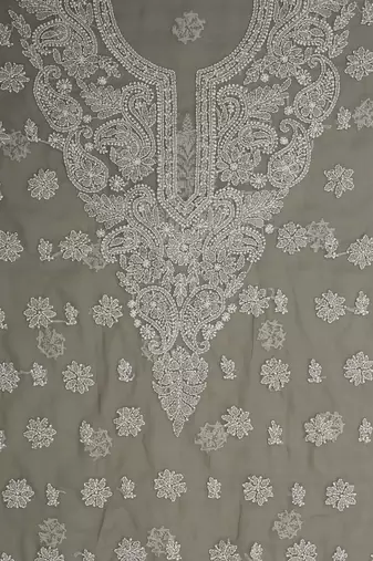 hand embroidered grey georgette lucknowi chikankari unstitched suit piece 