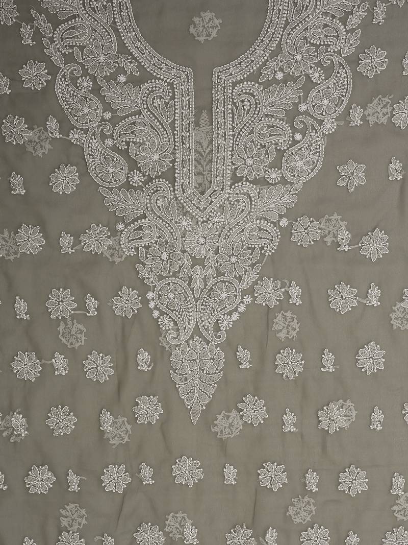 hand embroidered grey georgette lucknowi chikankari unstitched suit piece 