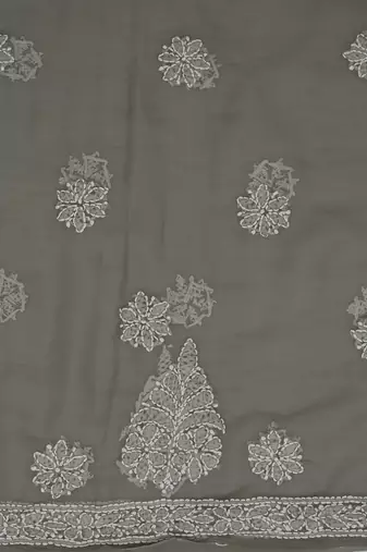 hand embroidered grey georgette lucknowi chikankari unstitched suit piece 