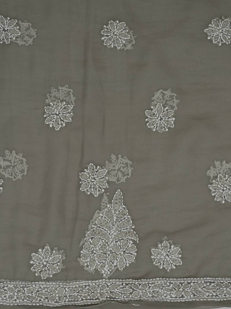 hand embroidered grey georgette lucknowi chikankari unstitched suit piece 