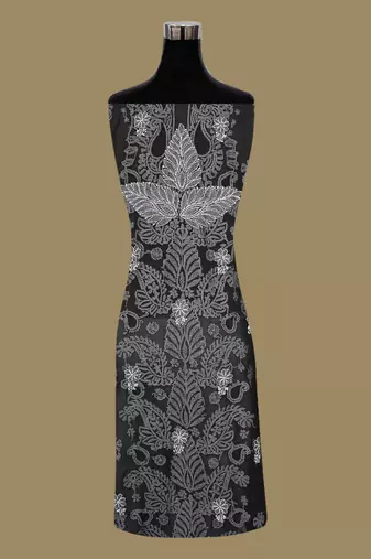hand embroidered black georgette lucknowi chikankari unstitched suit piece 