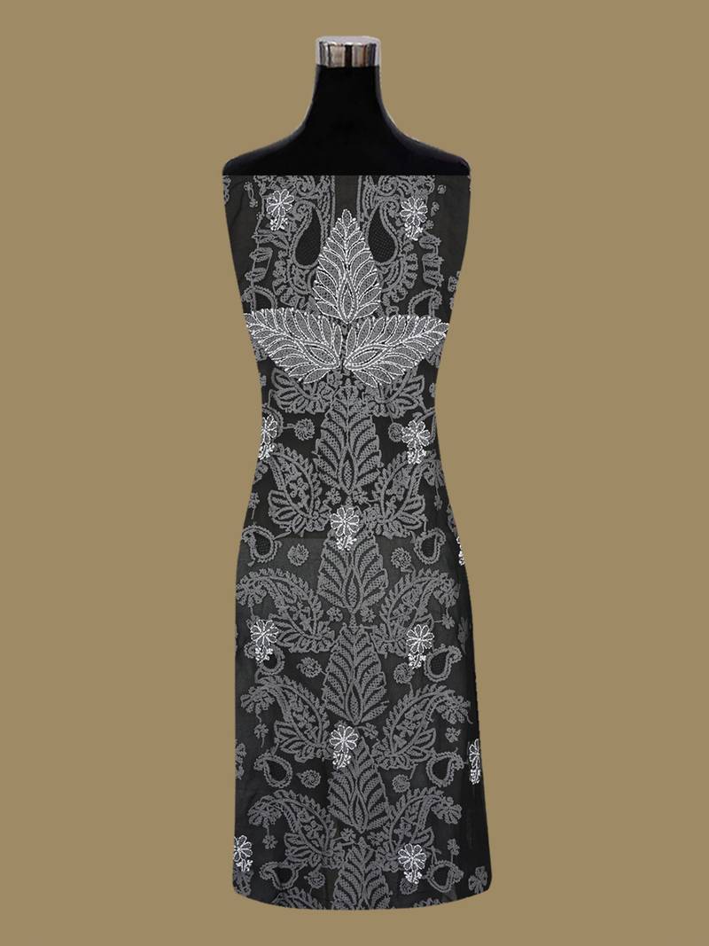 hand embroidered black georgette lucknowi chikankari unstitched suit piece 