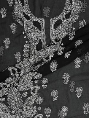 hand embroidered black georgette lucknowi chikankari unstitched suit piece  5