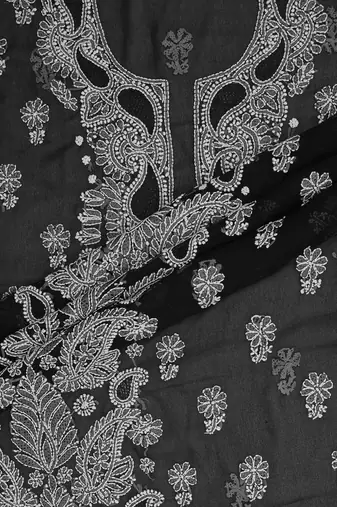 hand embroidered black georgette lucknowi chikankari unstitched suit piece 