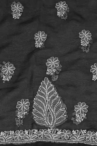 hand embroidered black georgette lucknowi chikankari unstitched suit piece 