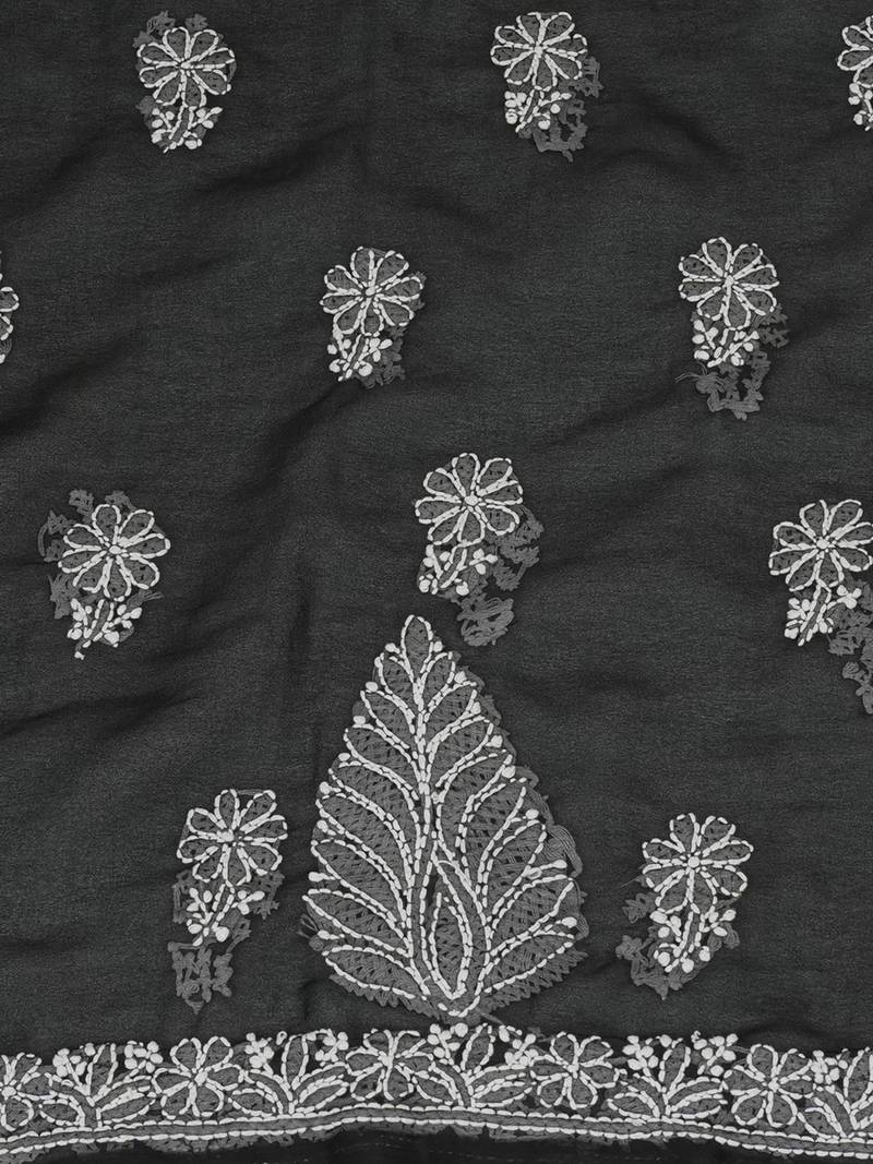 hand embroidered black georgette lucknowi chikankari unstitched suit piece 