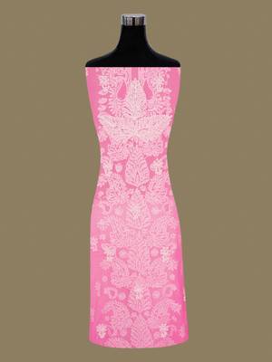  hand embroidered pink georgette lucknowi chikankari unstitched suit piece  4