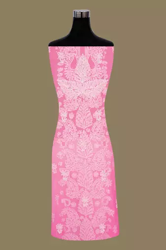  hand embroidered pink georgette lucknowi chikankari unstitched suit piece 