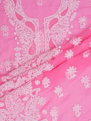  hand embroidered pink georgette lucknowi chikankari unstitched suit piece  5