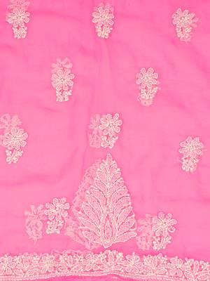  hand embroidered pink georgette lucknowi chikankari unstitched suit piece  6