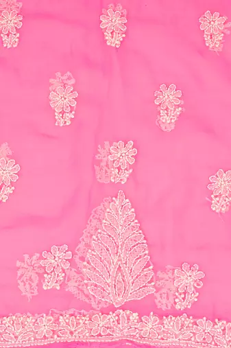  hand embroidered pink georgette lucknowi chikankari unstitched suit piece 