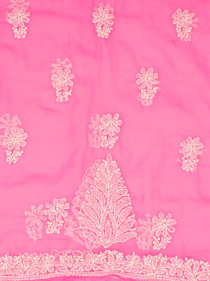  hand embroidered pink georgette lucknowi chikankari unstitched suit piece 