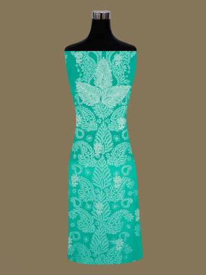 hand embroidered rama green georgette lucknowi chikankari unstitched suit piece  4