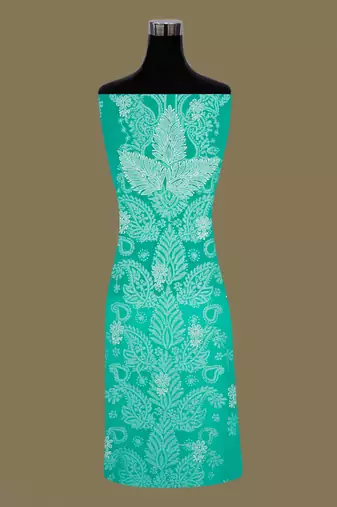 hand embroidered rama green georgette lucknowi chikankari unstitched suit piece 