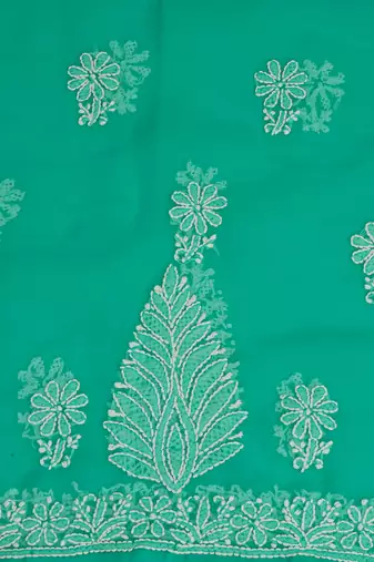 hand embroidered rama green georgette lucknowi chikankari unstitched suit piece 