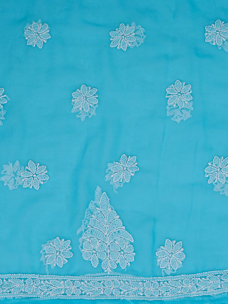 hand embroidered blue georgette lucknowi chikankari unstitched suit piece 