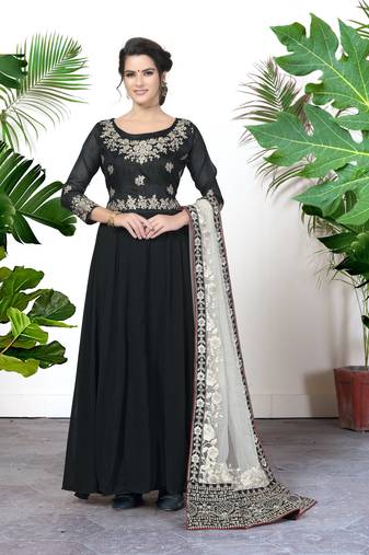 Enchanting Black Faux Georgette Semi Stitched Bollywood Women's  Salwar Kameez Online Semi stitched