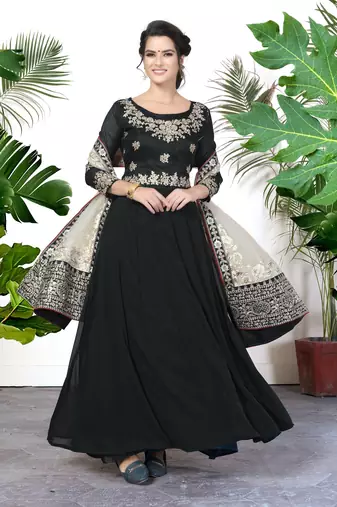 Enchanting Black Faux Georgette Semi Stitched Bollywood Women's Salwar Kameez Online Semi stitched