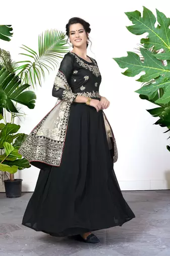 Enchanting Black Faux Georgette Semi Stitched Bollywood Women's Salwar Kameez Online Semi stitched