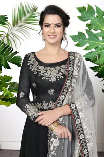 Enchanting Black Faux Georgette Semi Stitched Bollywood Women's Salwar Kameez Online Semi stitched