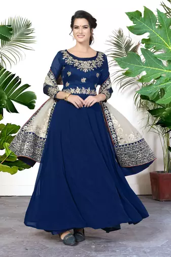 Mesmerizing Blue Faux Georgette Semi Stitched Party Wear Women's Salwar Kameez Semi stitched
