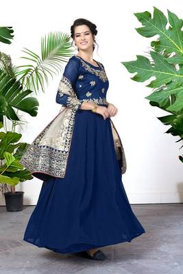 Mesmerizing Blue Faux Georgette Semi Stitched Party Wear Women's Salwar Kameez Semi stitched 4