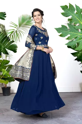 Mesmerizing Blue Faux Georgette Semi Stitched Party Wear Women's Salwar Kameez Semi stitched
