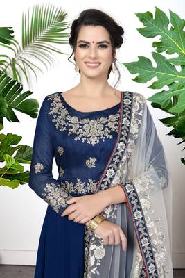 Mesmerizing Blue Faux Georgette Semi Stitched Party Wear Women's Salwar Kameez Semi stitched 5