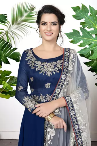 Mesmerizing Blue Faux Georgette Semi Stitched Party Wear Women's Salwar Kameez Semi stitched