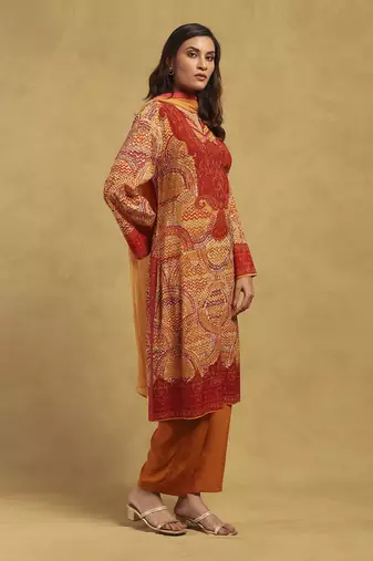 Beige aboriginal kurta with palazzo and dupatta