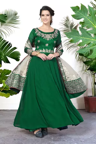 Catching Green Faux Georgette Semi Stitched Ethnic Women's Suits Semi stitched