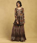 Brown meraki border kurta with sharara