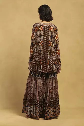 Brown meraki border kurta with sharara