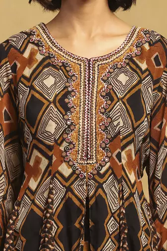 Brown meraki border kurta with sharara
