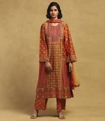 Red and Yellow Cotton Thread Embroidered Plus Size Kurti Set