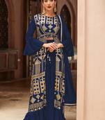 Navy blue embroidered georgette palazzo suit