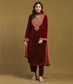 Red pushp kurta with pant and dupatta