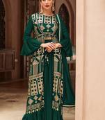 Green embroidered georgette palazzo suit