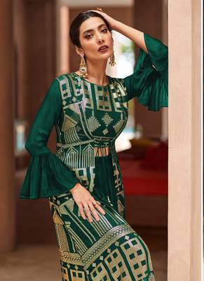 Green embroidered georgette palazzo suit 2