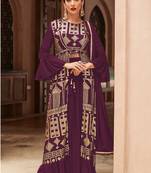 Wine embroidered georgette palazzo suit