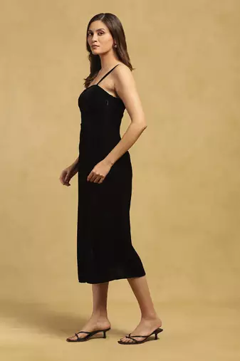 Black geo applique long dress