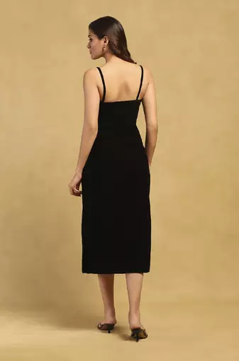 Black geo applique long dress