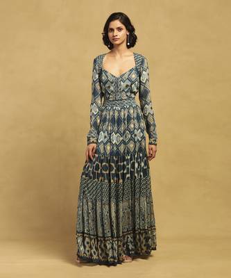 Blue meraki border maxi dress 1