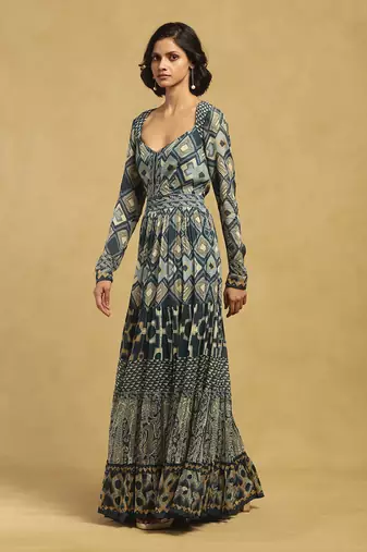 Blue meraki border maxi dress