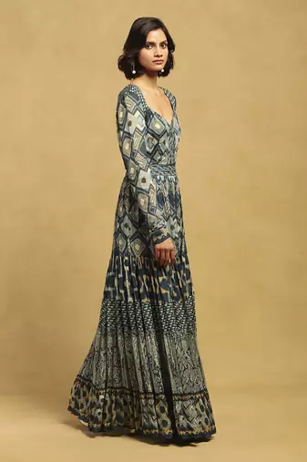 Blue meraki border maxi dress
