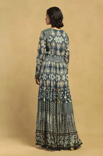 Blue meraki border maxi dress