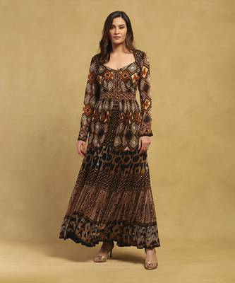 Brown meraki border maxi dress 1
