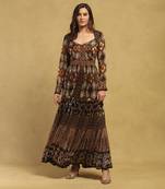 Brown meraki border maxi dress