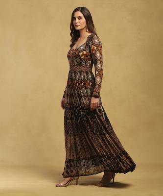 Brown meraki border maxi dress 2