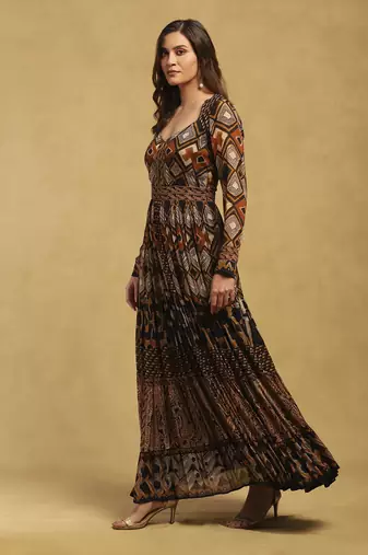 Brown meraki border maxi dress